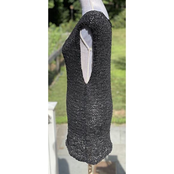 Free People Billie Black Vegan Leather Crocheted Tunic Minidress Deep Vee Sz S - Picture 5 of 10